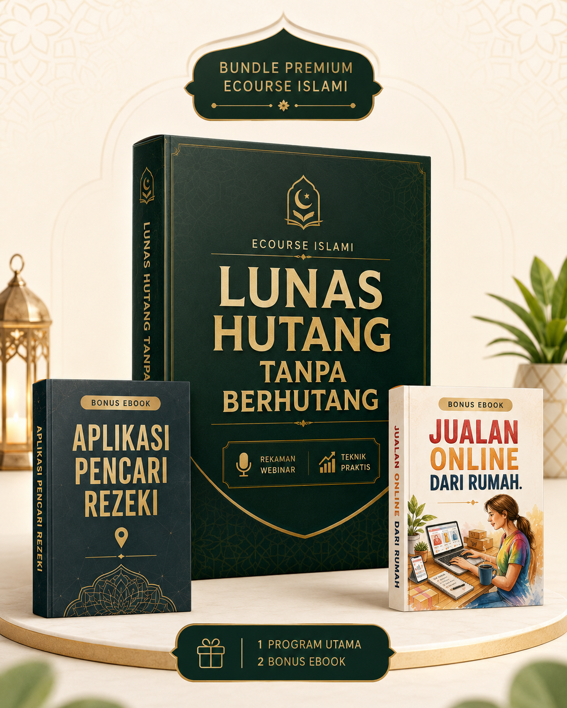 Bundle premium ecourse lunas hutang dengan bonus jualan online dari rumah